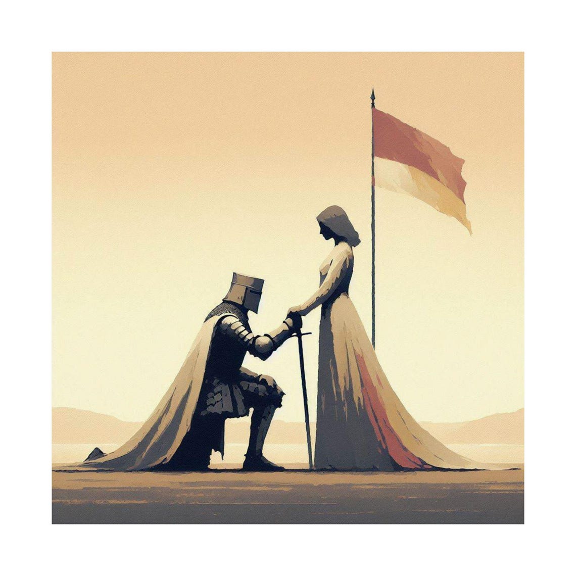Knight Kneeling Before Lady Medieval Minimalist Fantasy Art Poster - Image 3