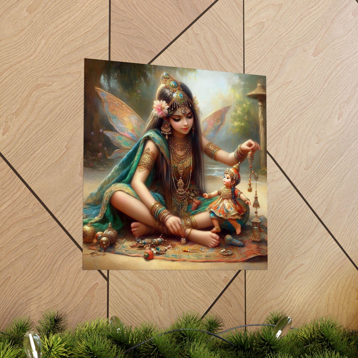 Indian Fairy Girl with Gold Jewels and Child Fantasy Art Poster - Image 5