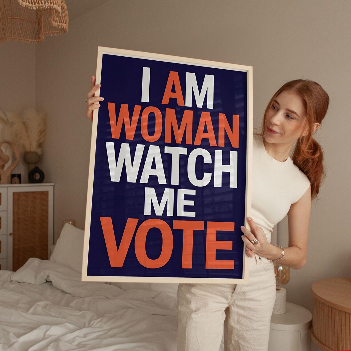 I Am Woman Watch Me Vote Bold Typography Feminist Empowerment Poster - Image 2