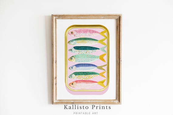 Colorful Sardine Tin Retro Seafood Kitchen Art Print