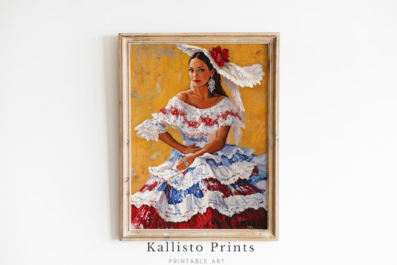 Spanish Flamenco Dancer Art Print, Traditional Dress
