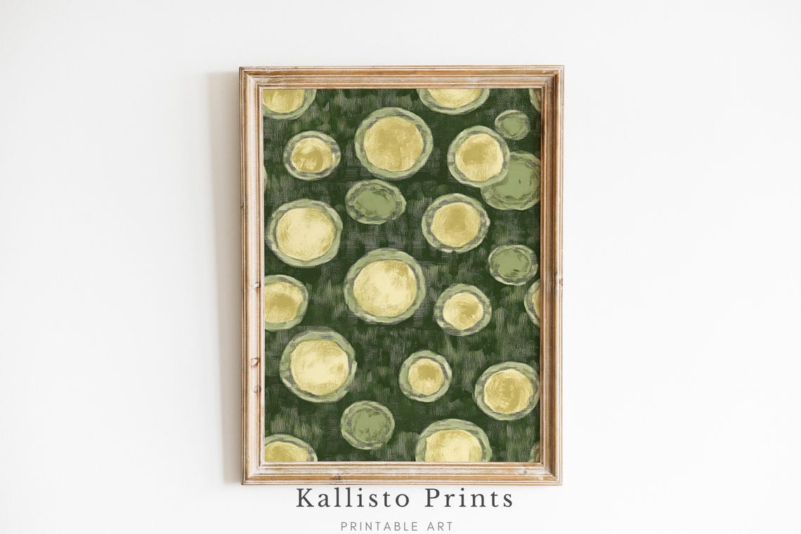 Green Gold Circles Abstract Modern Minimalist Decor Art Print