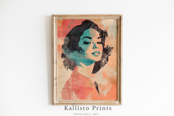 Retro Woman Portrait Vintage Pop Art Abstract Grunge Wall Decor Bold Feminine Artwork Gift For Her856