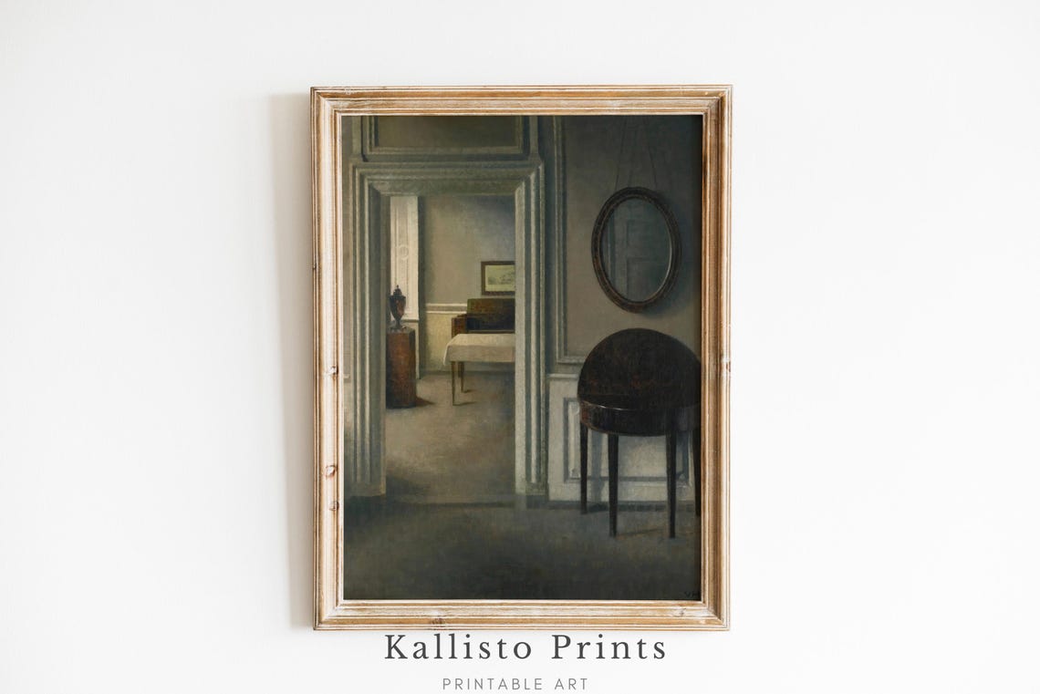 Quiet Danish Interior With Open Door And Mirror Vintage Poster