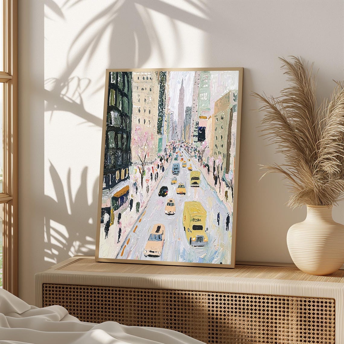 New York City Yellow Cabs Busy Avenue Impressionist Art Poster