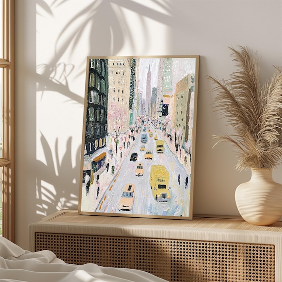 New York City Yellow Cabs Busy Avenue Impressionist Art Poster
