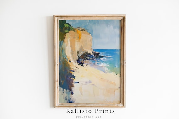 Coastal Cliff Sandy Cove Ocean Seascape Impressionist Art Poster
