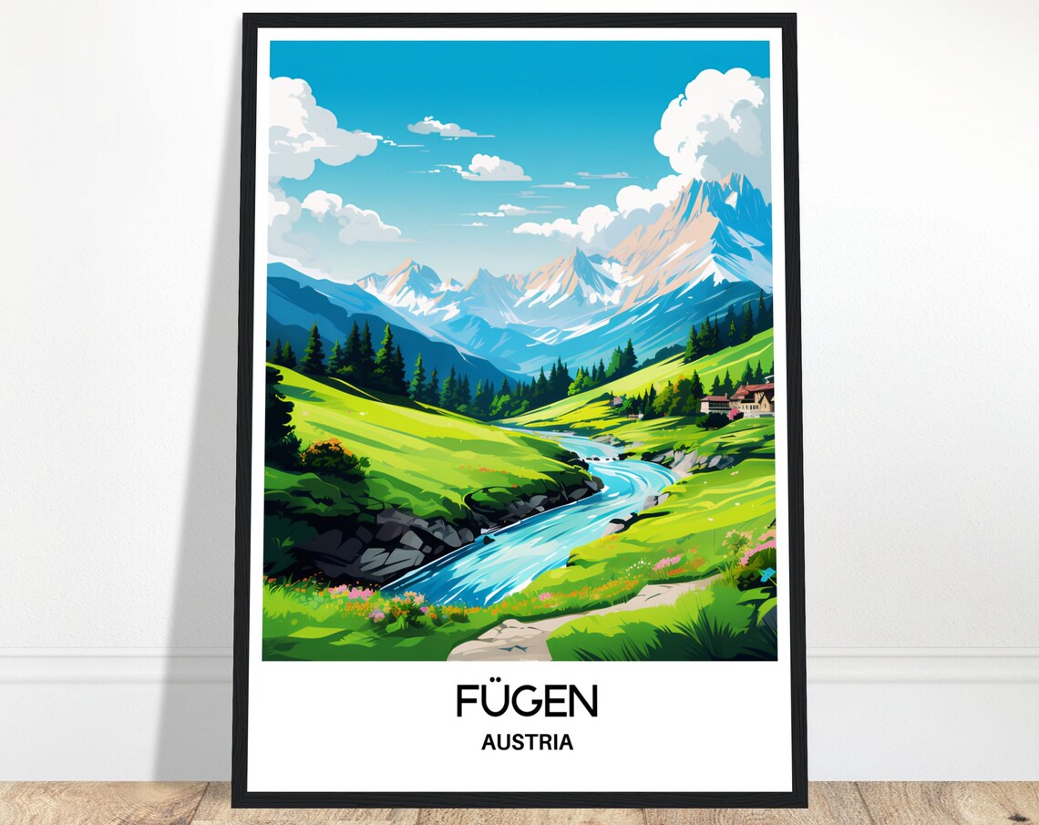 Fugen Alpine Meadow Stream Austria Tyrol Mountain Travel Poster