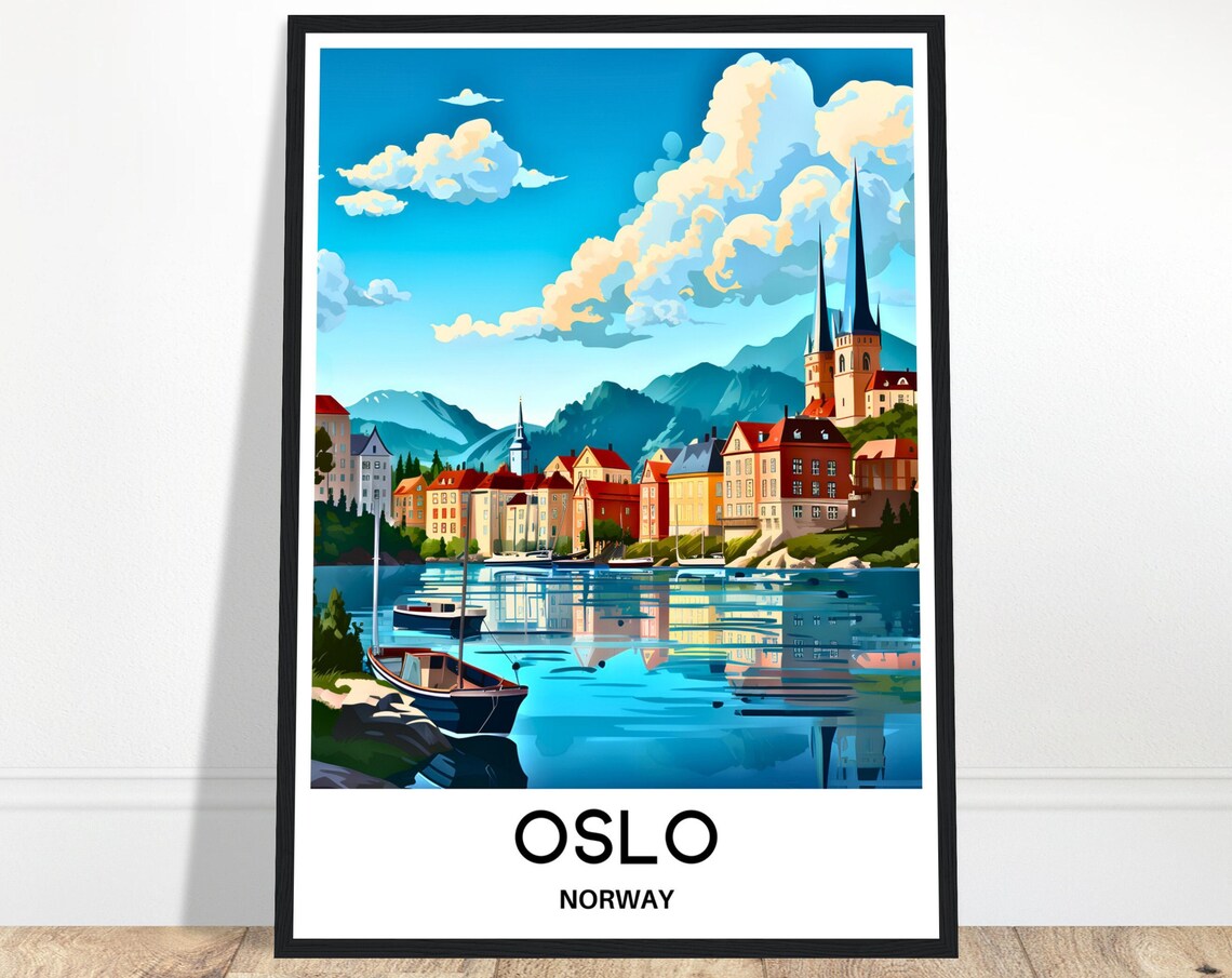 Oslo Norway Sunny Harbor Old Town Church Spire Daytime Poster