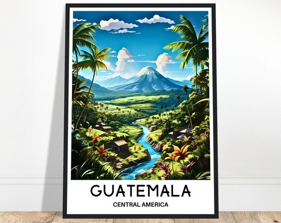 Guatemala Travel Print Poster Central America Lover Gift Wall Hanging Art Home Office Desk Decor Illustration