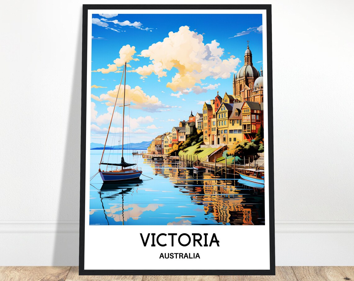 Victoria Australia Harbour Sailboats Waterfront Scene Travel Poster