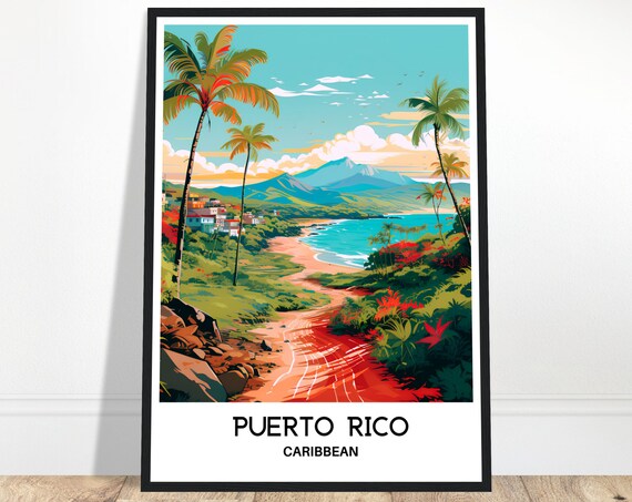 Puerto Rico Caribbean Tropical Beach Palm Trees Ocean Travel Poster