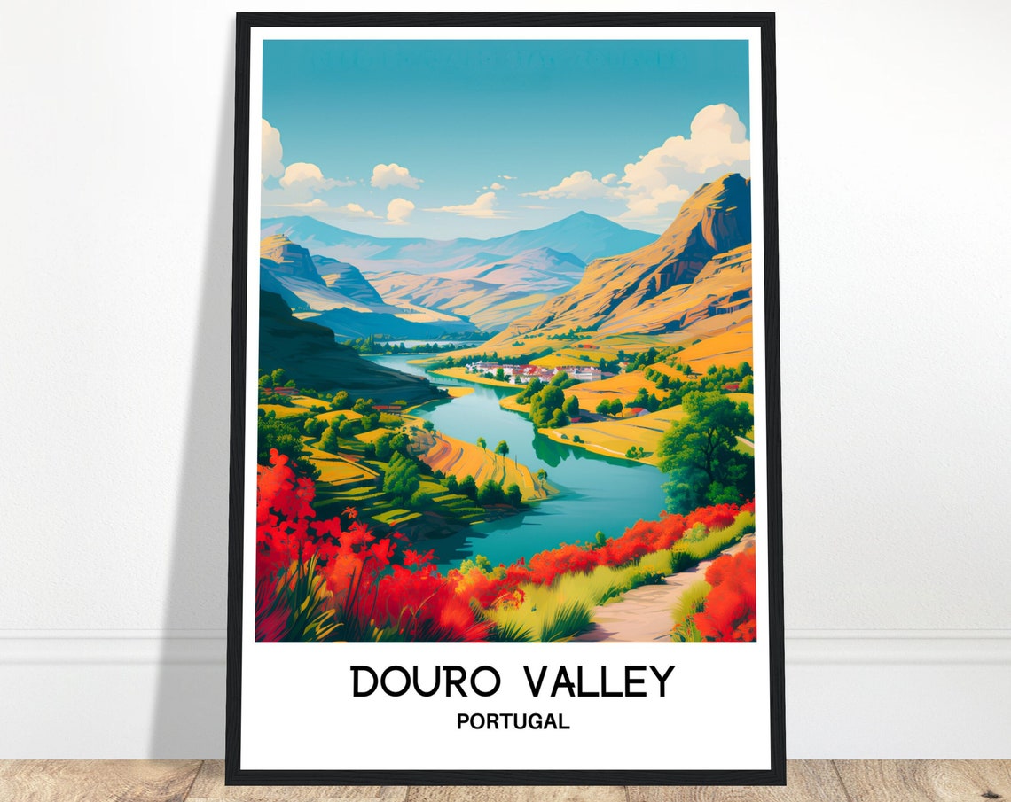 Douro Valley River Terraced Vineyard Hills Portugal Travel Poster