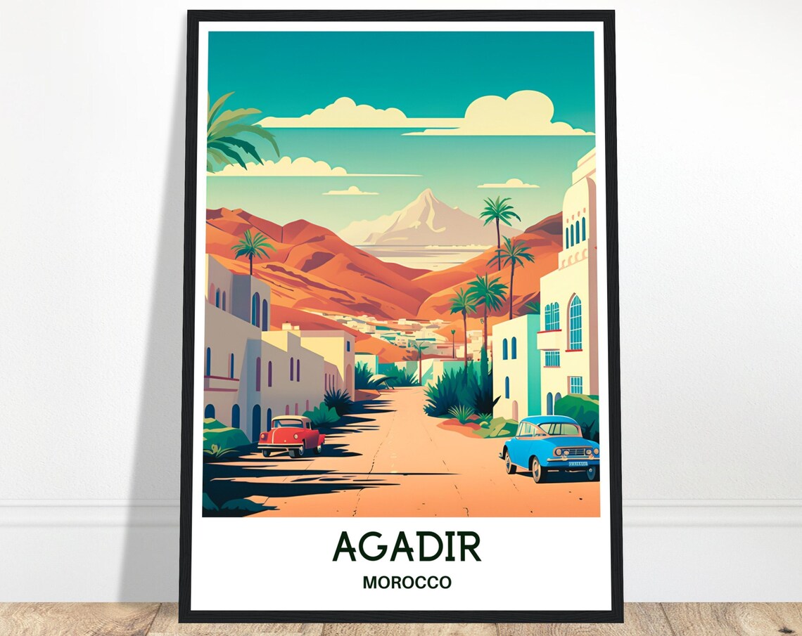 Agadir Travel Poster, Moroccan City Wall Art
