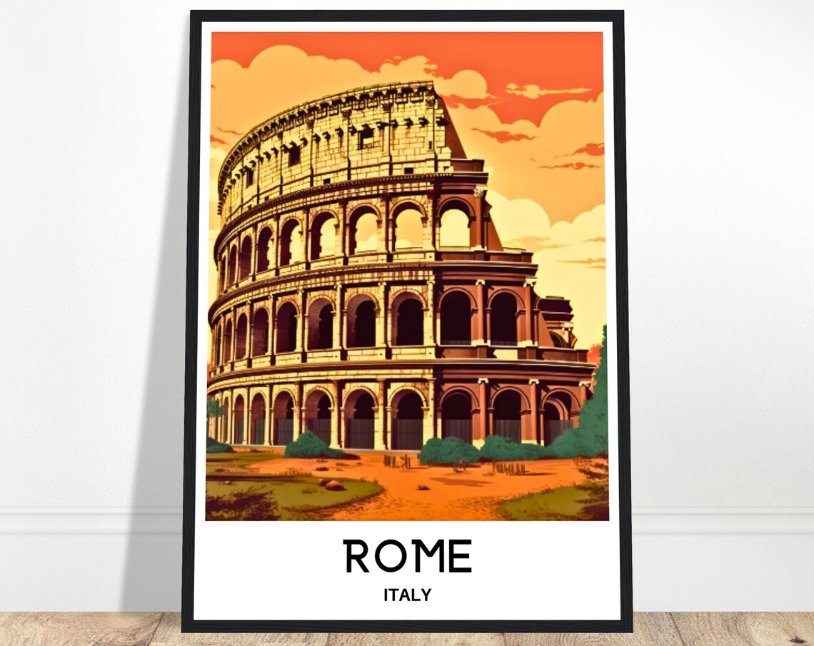 Rome Italy Colosseum Sunset Orange Sky Ancient Landmark Travel Poster