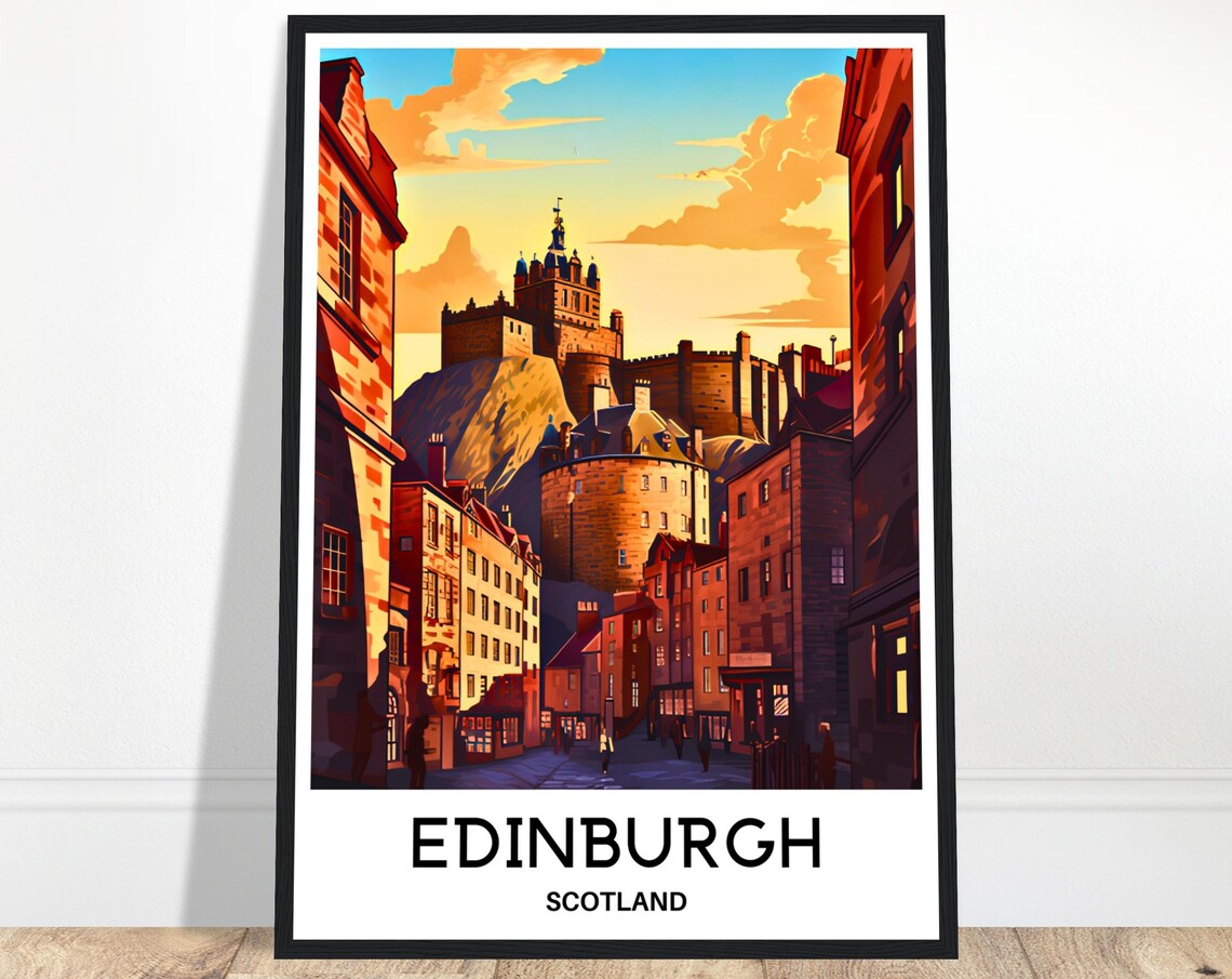 Edinburgh Scotland Old Town Castle At Sunset Historic Poster
