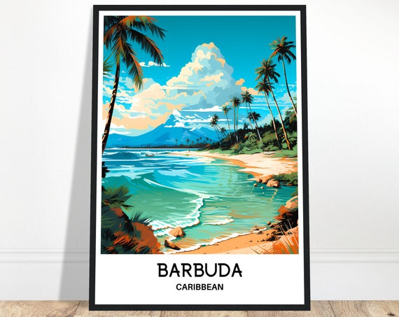 Barbuda Travel Print Poster Caribbean Art Lover Gift Wall Hanging Home Office Decor Island Illustration