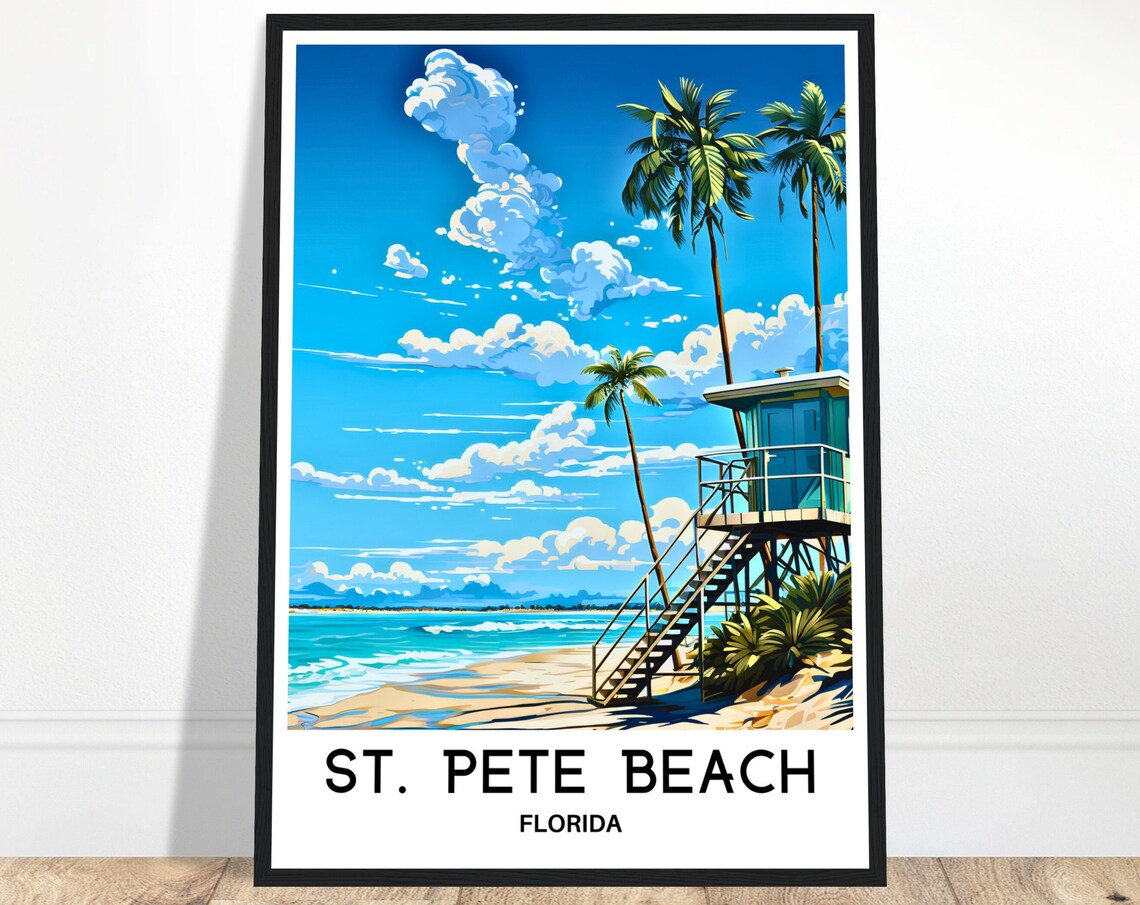 St. Pete Beach Florida Lifeguard Tower Palms Beach Travel Poster