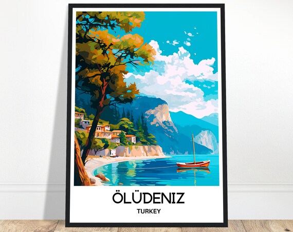 Oludeniz Travel Print Poster Turkish Art Turkey Lover Gift Wall Hanging Home Office Desk Decor Illustration