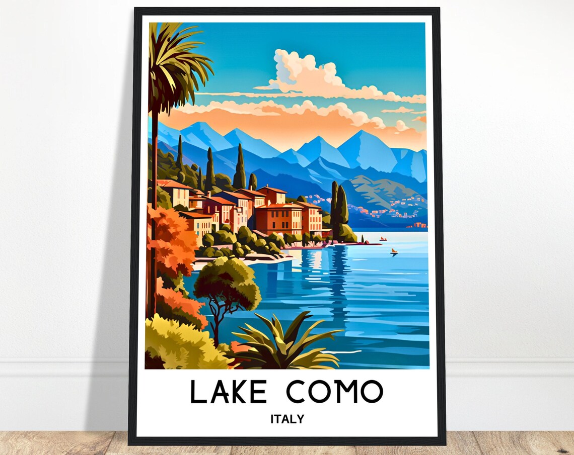 Lake Como Italy Lakeside Village Mountain Shore Travel Poster