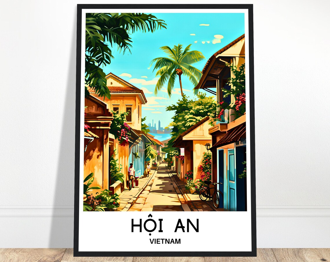 Hoi An Vietnam Old Town Street Palm Trees Sunlit Travel Poster