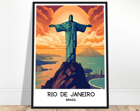 Rio de Janeiro Brazil Christ the Redeemer Sunset Travel Poster