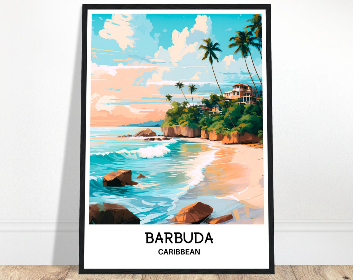Barbuda Travel Poster, Caribbean Island Illustration