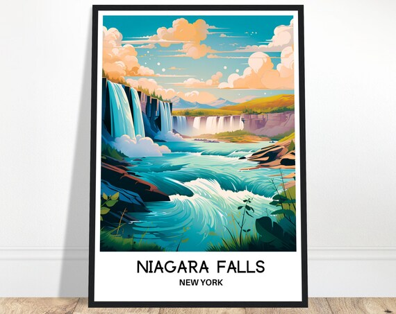 Niagara Falls Travel Print Poster Art America Lover Gift Wall Hanging Decor Illustration