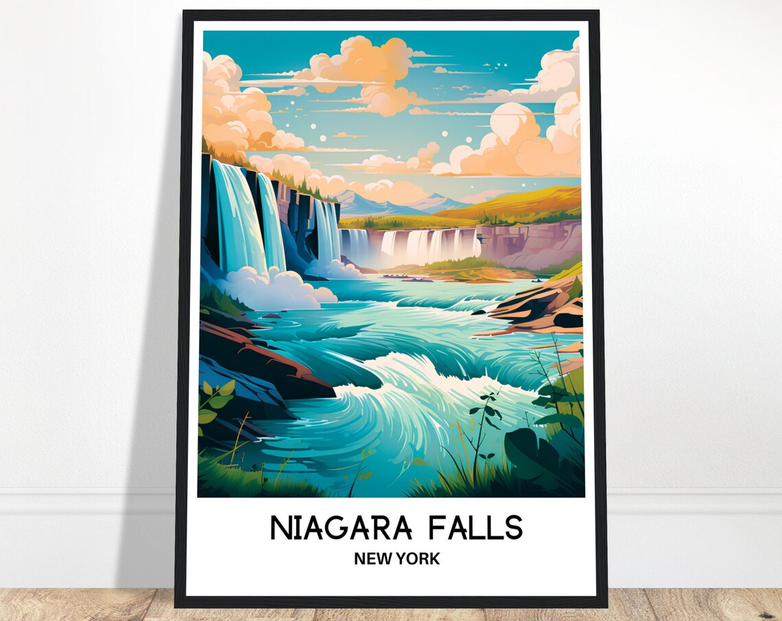 Niagara Falls New York Turquoise Waterfall Landscape Travel Poster
