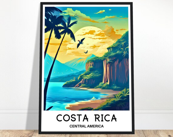 Costa Rica Central America Tropical Coast Sunset Travel Poster