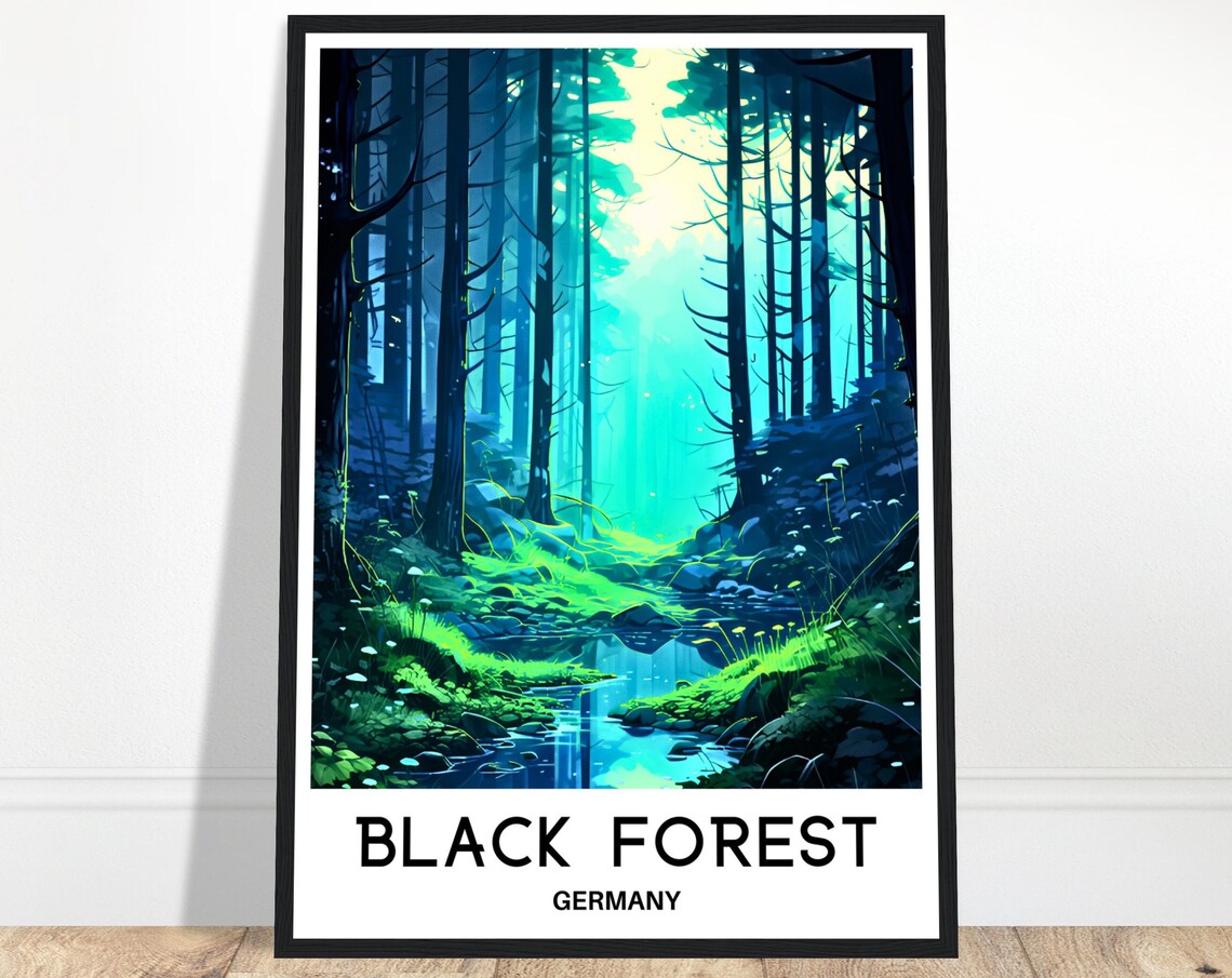 Black Forest Germany Misty Stream Forest Scene Travel Poster