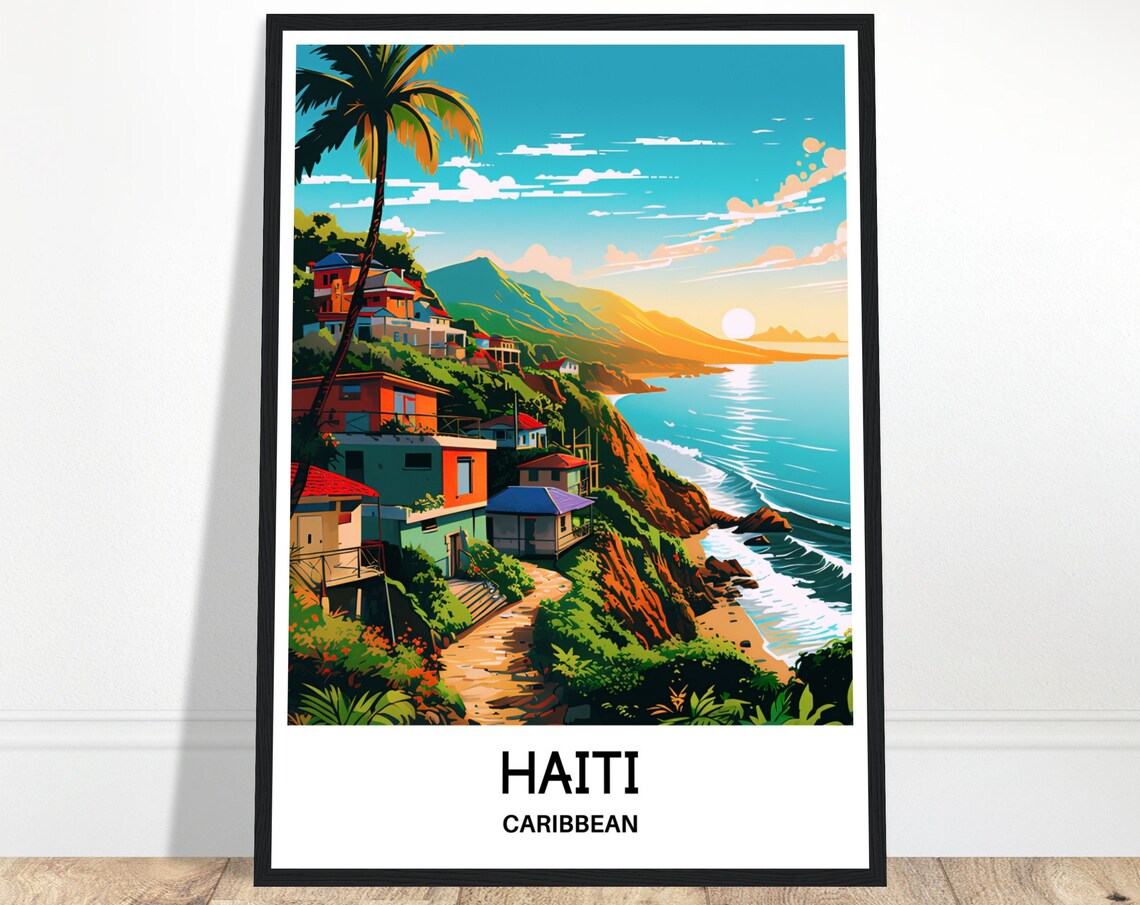 Haiti Travel Poster, Caribbean Island Illustration