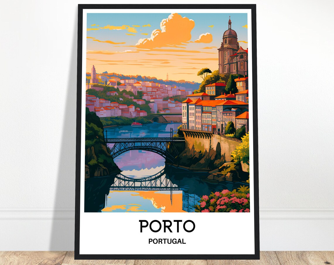 Porto Portugal Dom Luis I Bridge River Sunset Cityscape Travel Poster