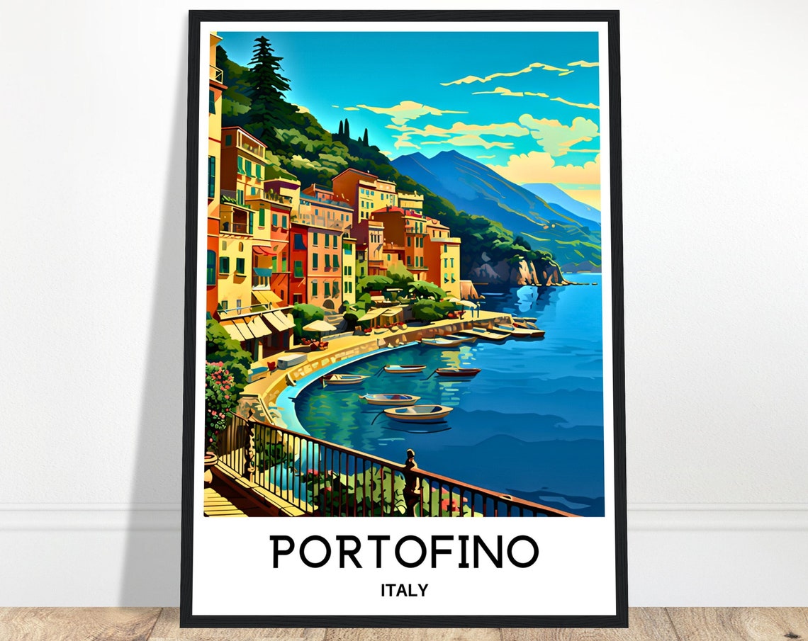Portofino Travel Print Italy Poster Italian Art Print Portofino Lover Gift Italy Wall Hanging Art Home Office Decor Portofino Illustration