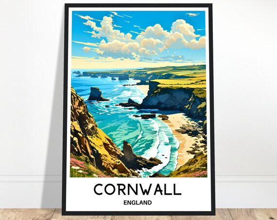 Cornwall Travel Poster Print Art Gift Uk Illustration