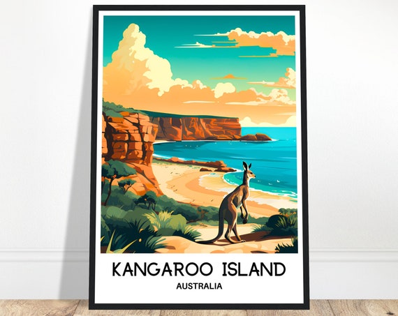 Kangaroo Island Australia Red Cliffs Beach Kangaroo Wildlife Travel Poster