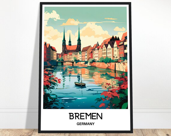 Bremen Travel Print Poster German Art Germany Lover Gift Wall Hanging Home Office Desk Room Decor City Illustration