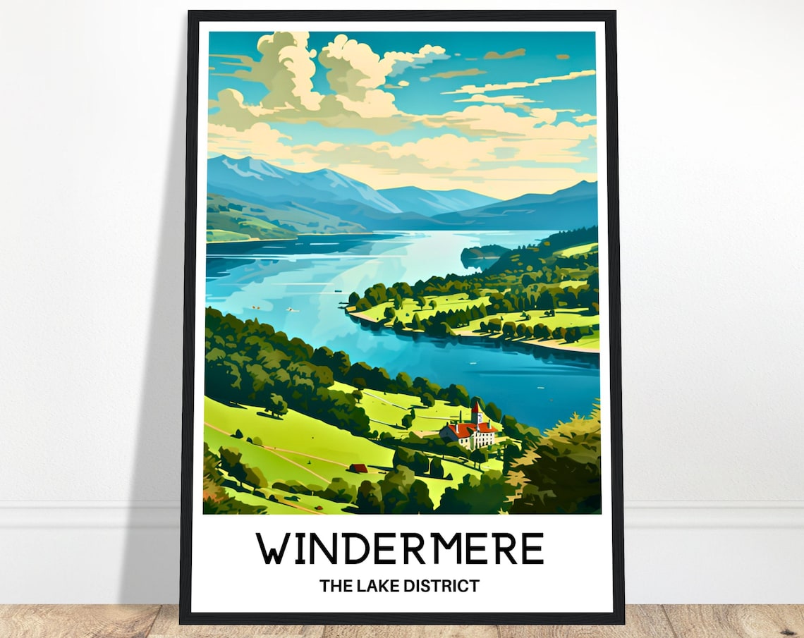 Lake Windermere Travel Poster, Lake District Art
