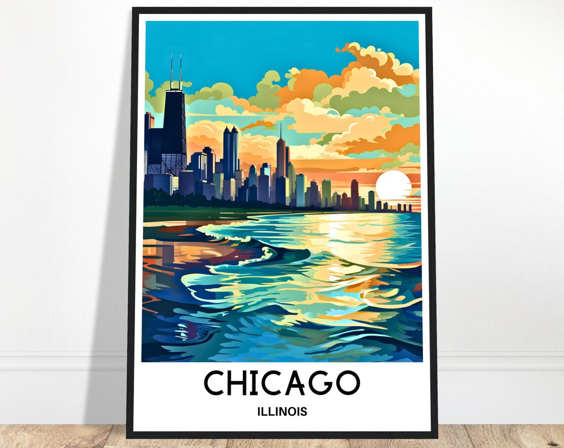 Chicago Travel Poster Chicago Travel Print Chicago Art Print Chicago Wall Art Chicago Travel Gift Chicago Illinois Print Chicago Lover Gift