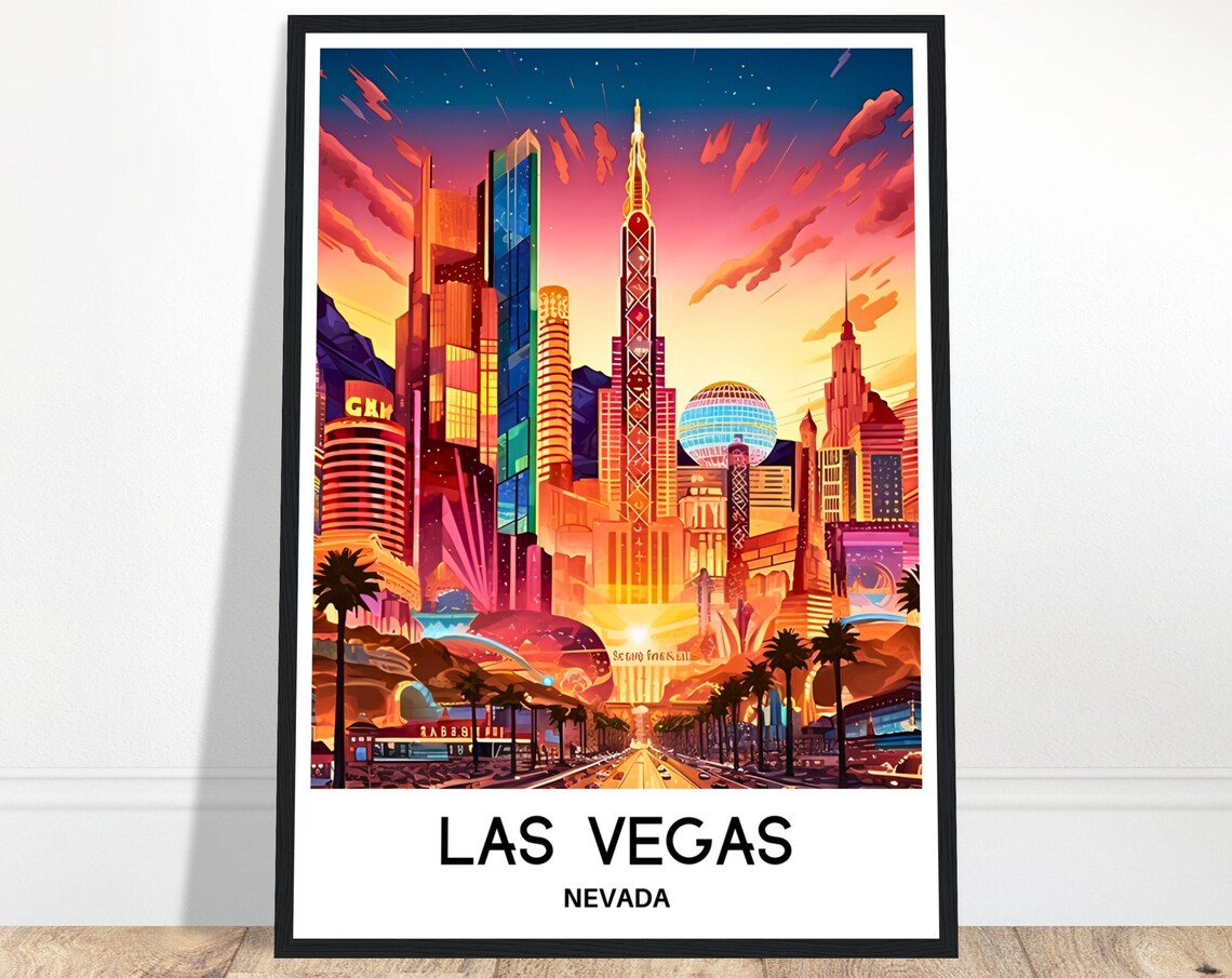 Las Vegas Nevada Neon Skyline Night City Lights Travel Poster