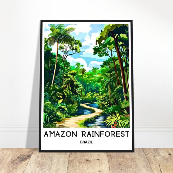 Amazon Rainforest Brazil Jungle River Retro Nature Travel Poster