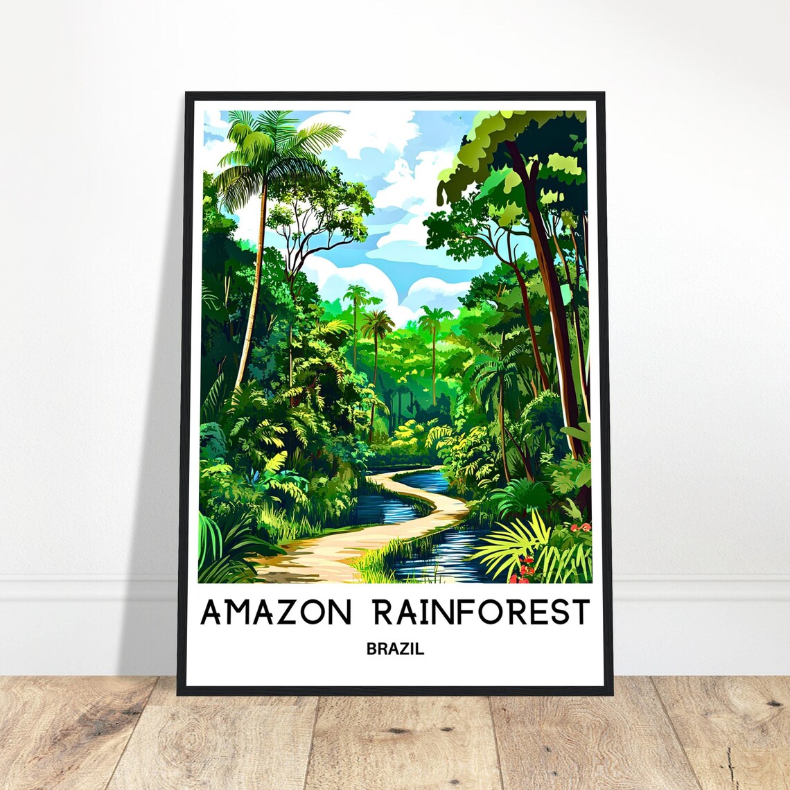 Amazon Rainforest Brazil Jungle River Retro Nature Travel Poster