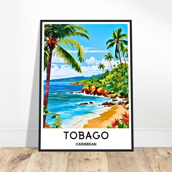 Tobago Caribbean Island Palm Beach Vintage Travel Wall Decor Poster