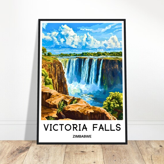 Victoria Falls Travel Print Victoria Falls Poster African Art Print Africa Lover Gift Wall Hanging Victoria Falls Illustration Home Decor