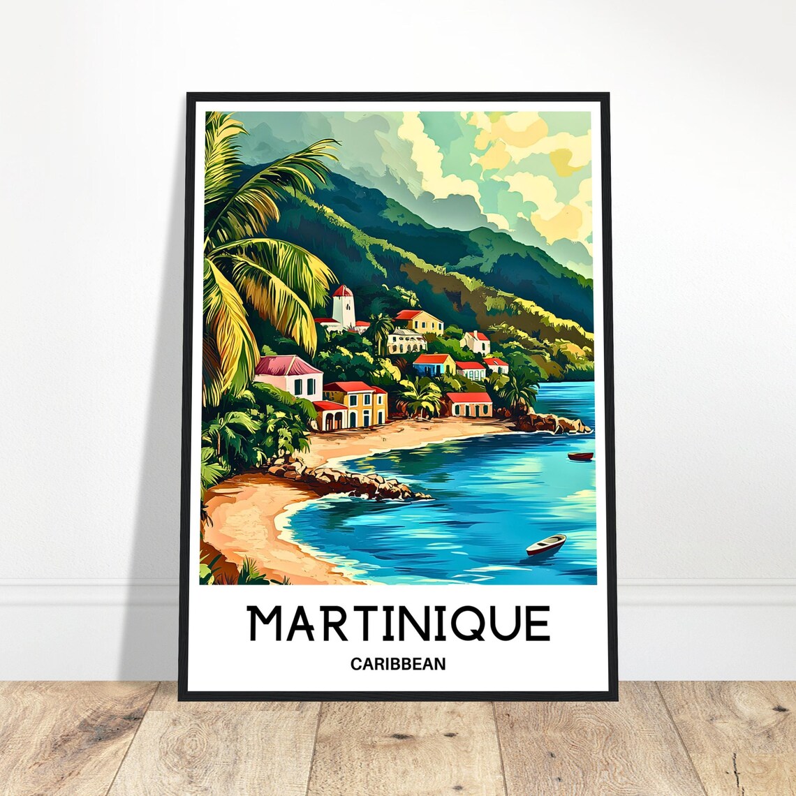 Martinique Caribbean Beach Village Palm Trees Tropical Travel Poster