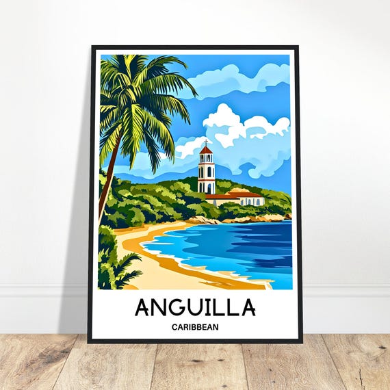 Anguilla Travel Print Poster Caribbean Art Lover Gift Wall Hanging Home Office Decor Island Illustration