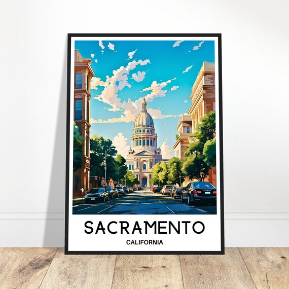 Sacramento California Capitol Building Street Cityscape Travel Poster