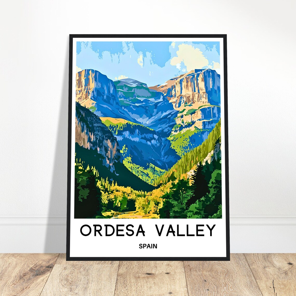 Ordesa Valley Spain Limestone Cliffs Pine Forest Travel Poster