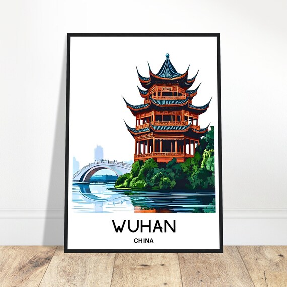 Wuhan Travel Print Poster Chinese Art China Lover Gift Wall Hanging Home Office Decor Illustration