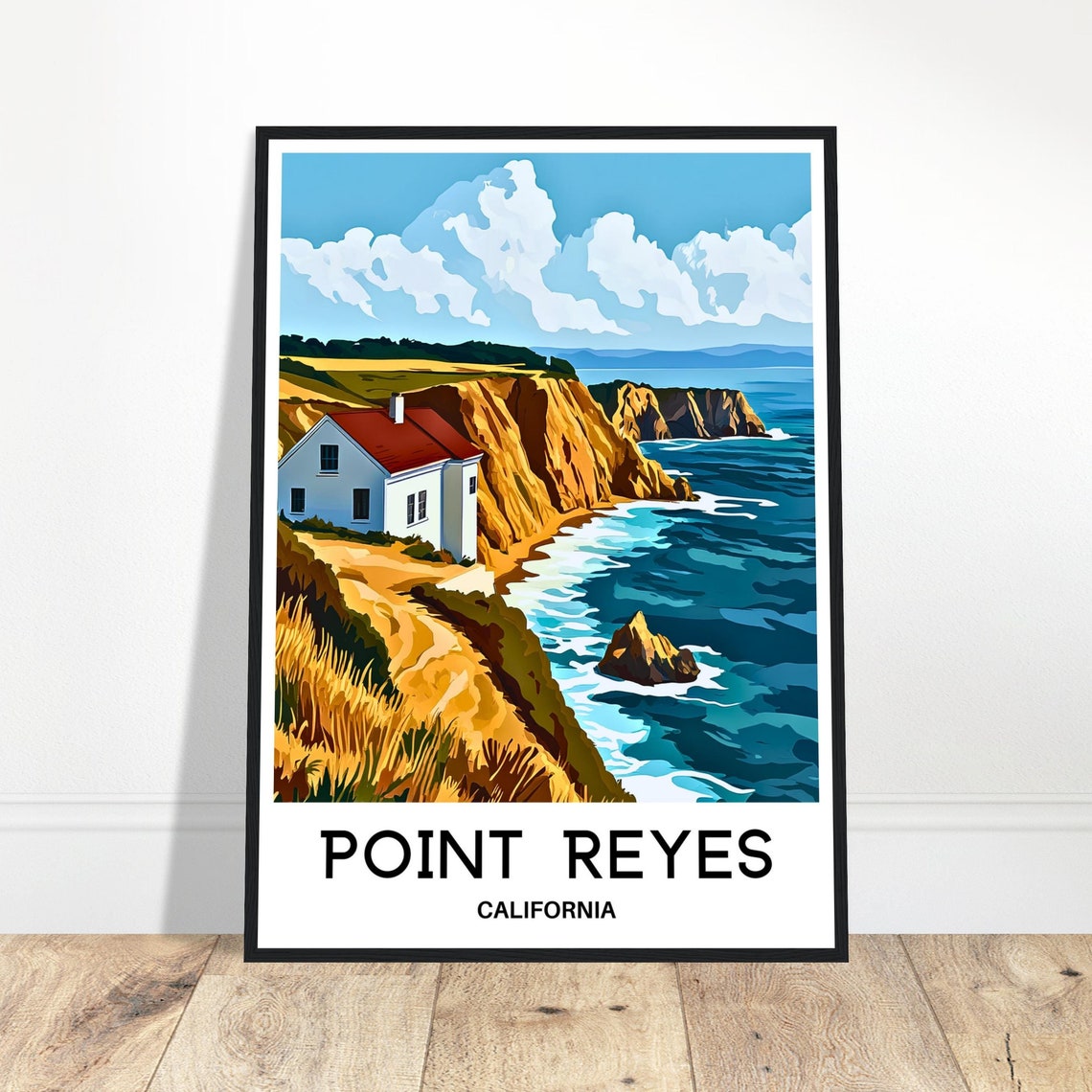 Point Reyes California Cliffs Lighthouse Cove Coastal Travel Poster
